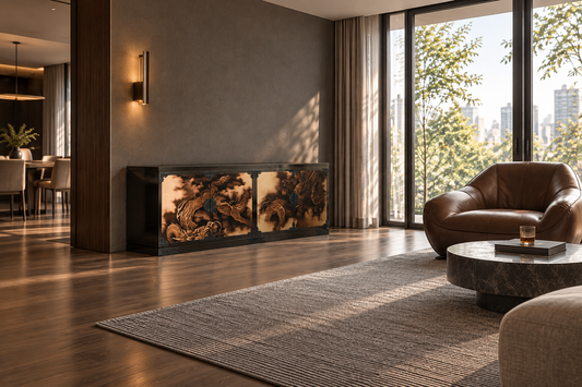 Ryu no Mon (龍の門) Low Cabinet in the home — styled concept image