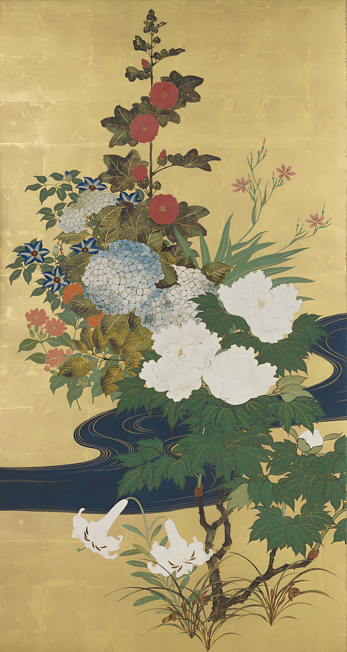 Artwork inspiration. Flowing Water and Seasonal Flowers Screen (detail). Sakai Hōitsu. 19th century, Edo period