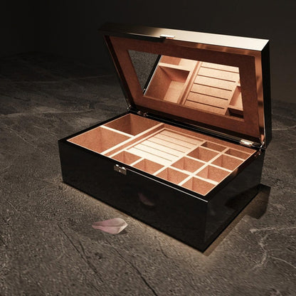 Jewelry Box — JB-01. Open box and velvet-lined compartments