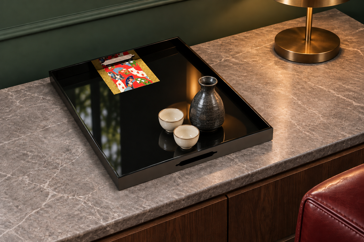 Trays in a contemporary home — styled concept image